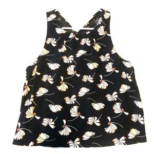 Navy and off white/ brown flowers sleeves tank top